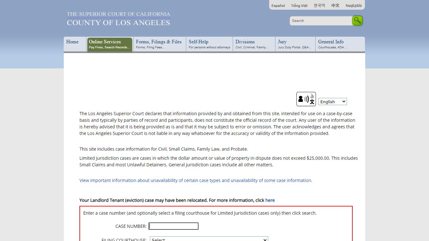 Case Summary - Online Services - LA Court